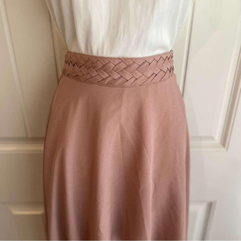 Anthropologie Minimalist Braided Waist High Waisted Mermaid Skirt in Pink Muave - Picture 3 of 15
